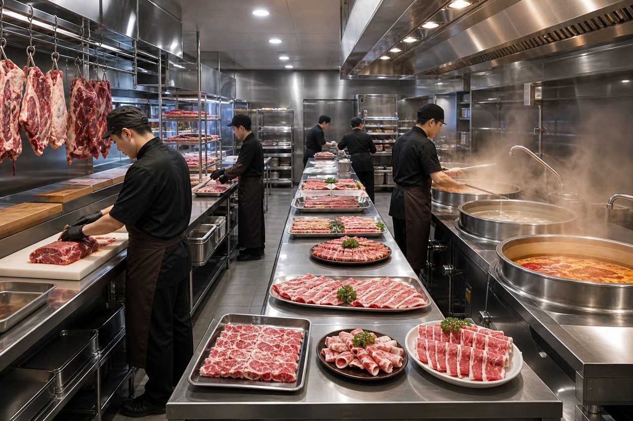 火锅自助切配间与锅底汤料区